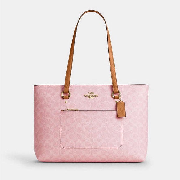 NWT Coach Pink Signature Canvas Zip Tote Bag Work School Carryall CEA21 - Picture 2 of 8